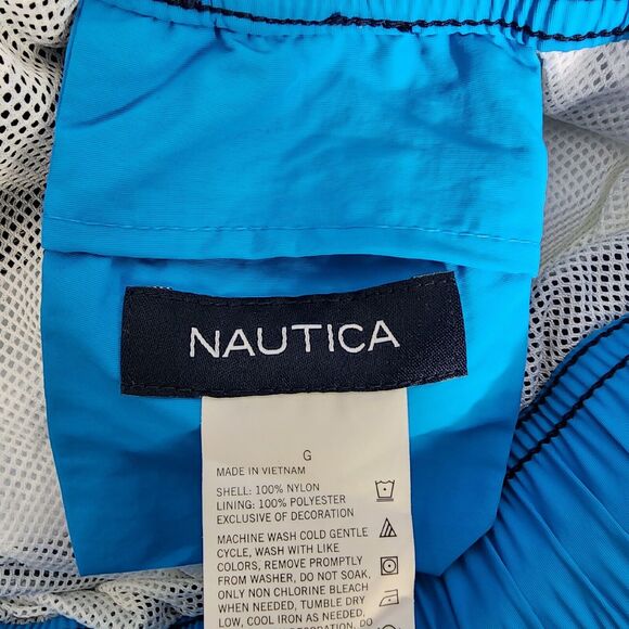 Nautica Men Swim Short Trunks Large Quick Dry Performance Blue Colorblock Pocket - Picture 7 of 9
